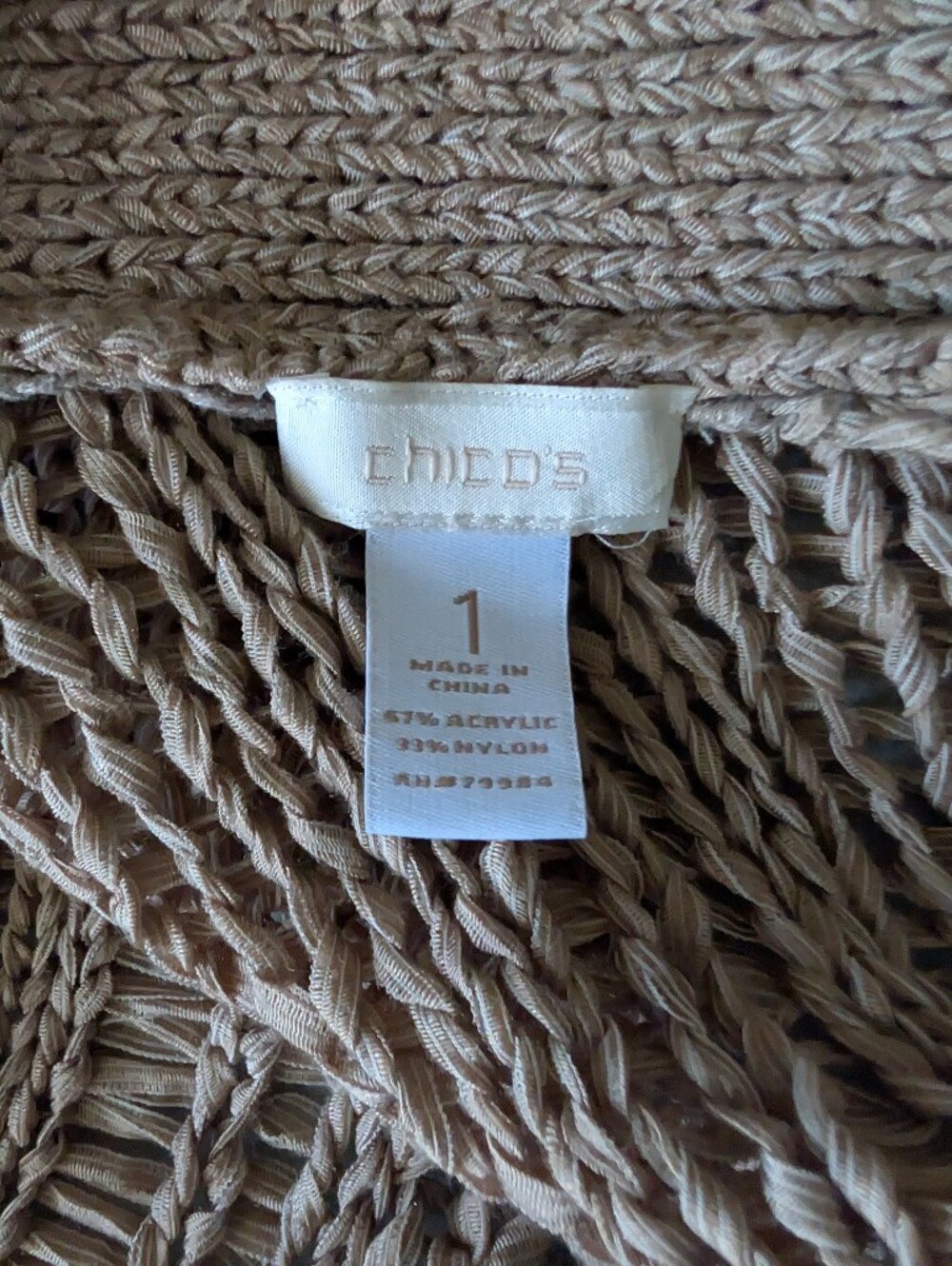 Chicos Woven Open Knit Cardigan Neutral Beige Coastal Sz M Granola Cottage Tan image 7